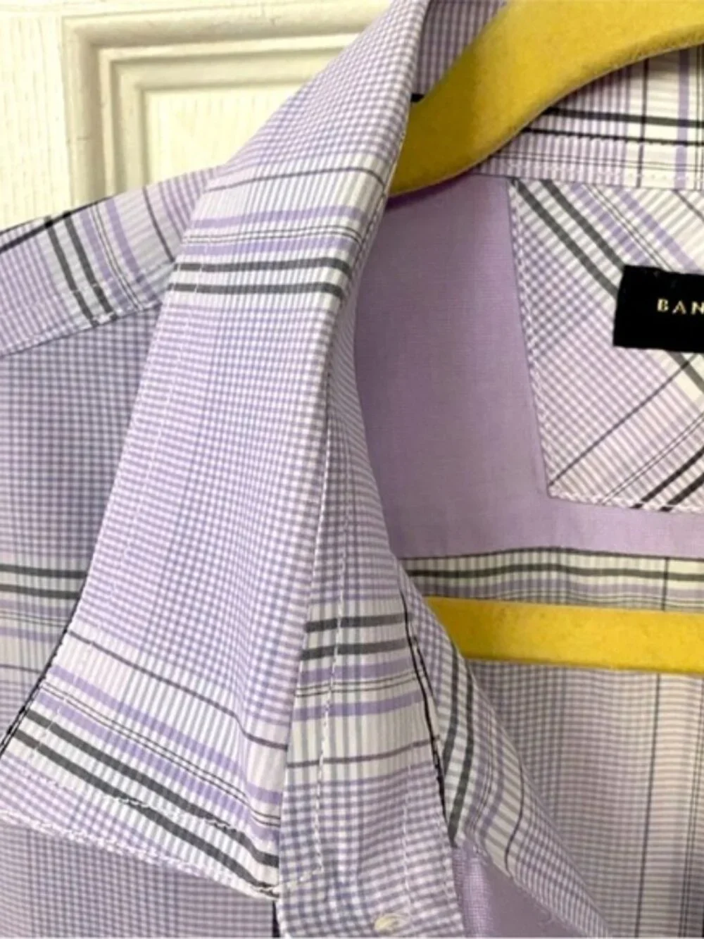 Banana Republic Dress Plaid Purple Shirt size Neck17.5